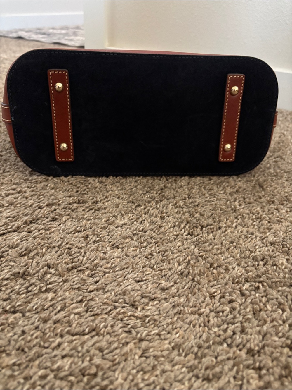 Dooney & Bourke Dome Satchel - never used!Dark Navy suede w/ Brown Leather Trim - Picture 6 of 6